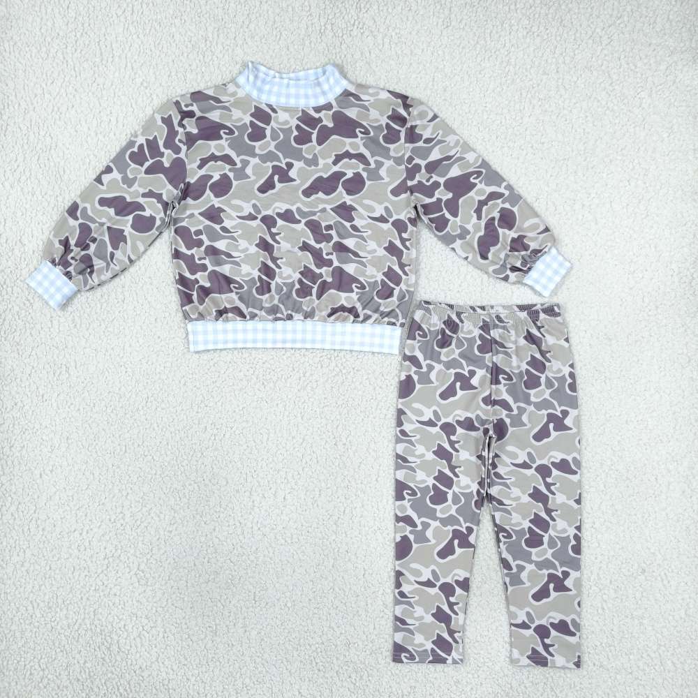 BLP1567 camo solid Blue plaid long sleeve boy mock neck outfits