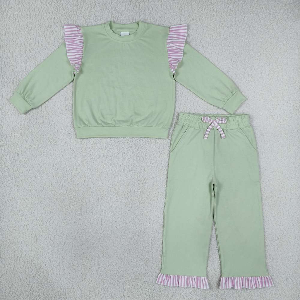GLP3700 green solid stripe long sleeve girl outfits