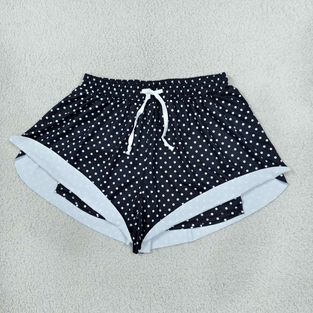 SS0975  Adult women White polka black yoga shorts