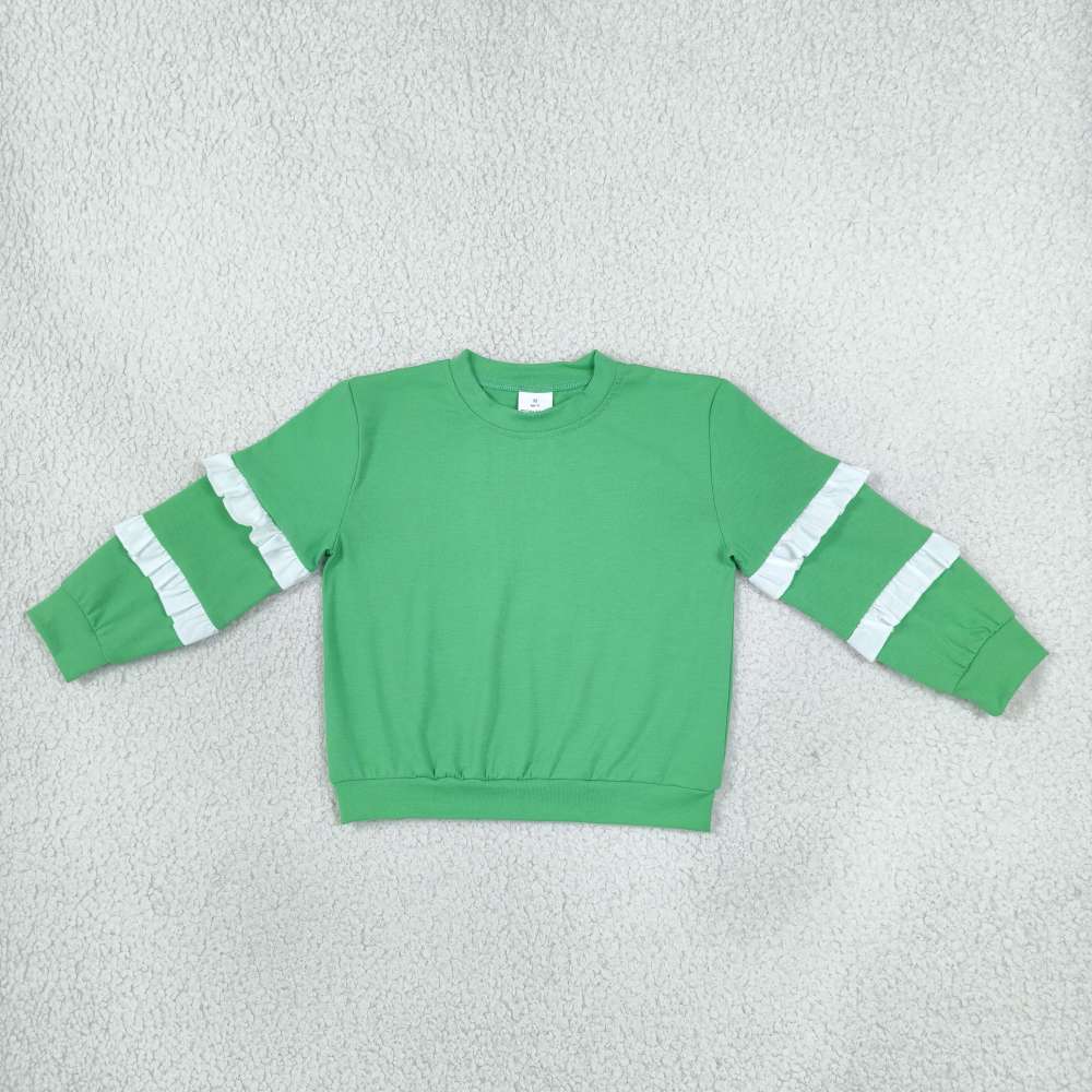 GT1858 Baby Girls Green solid white floral lace Long Sleeve T-shirts Top