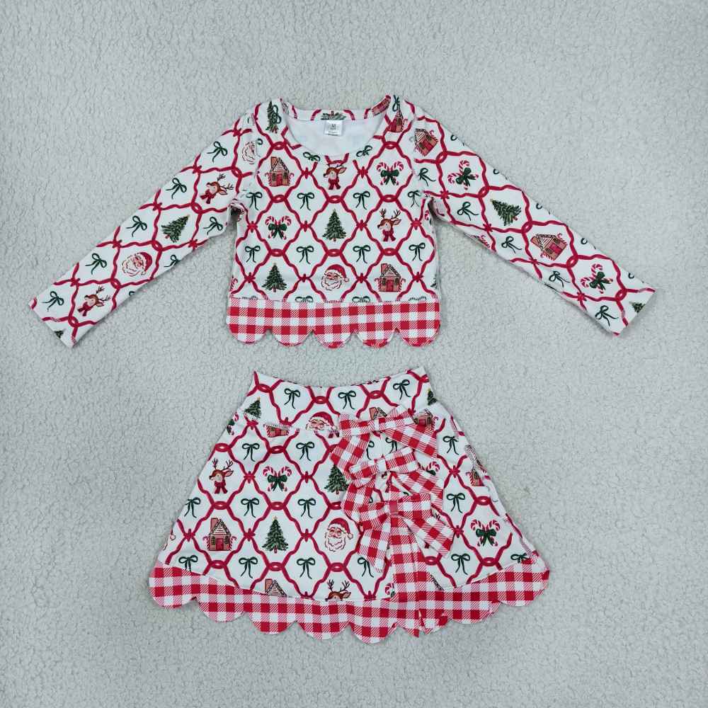GSD4286 Burgundy plaid scallop print  active girl yoga skirt team dress