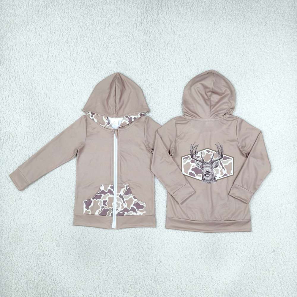 GT1144 camo brown deer print long sleeve hoodie zipper hoodie coat