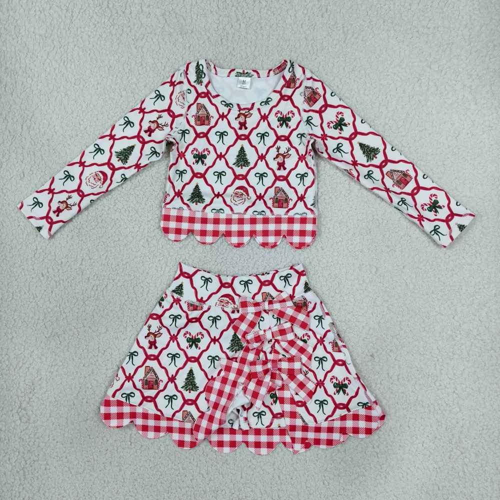 GSD4286 Burgundy plaid scallop print  active girl yoga skirt team dress