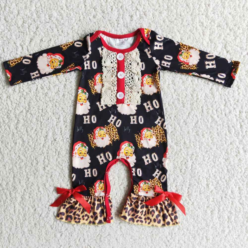 6A19-17  Girl's HOHO leopard long sleeve Christmas  Romper