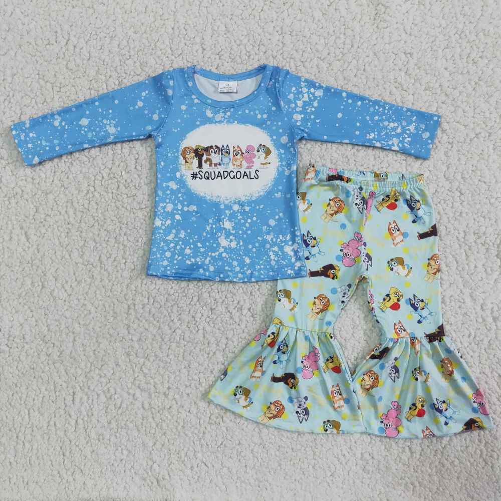 6 A19-4  Blue cartoon print  Long Sleeve Pants Set