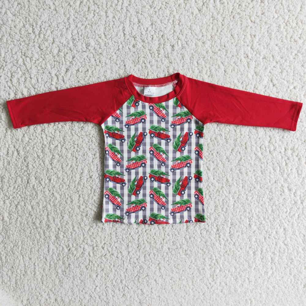 6 B4-15 boy Christmas trees Cars print  Long Sleeve t-shirt