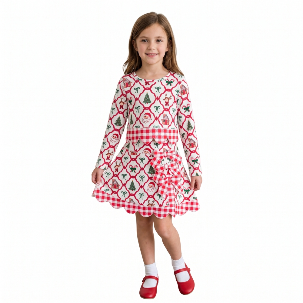 GSD4286 Burgundy plaid scallop print  active girl yoga skirt team dress