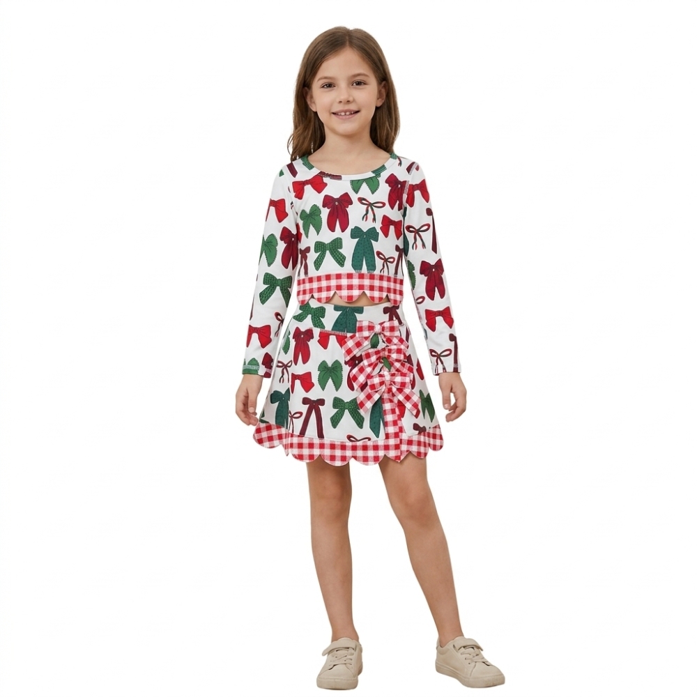 GLD1676 Christmas santa trees scallop print  active girl yoga skirt team dress