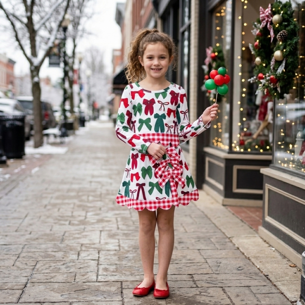 GLD1676 Christmas santa trees scallop print  active girl yoga skirt team dress