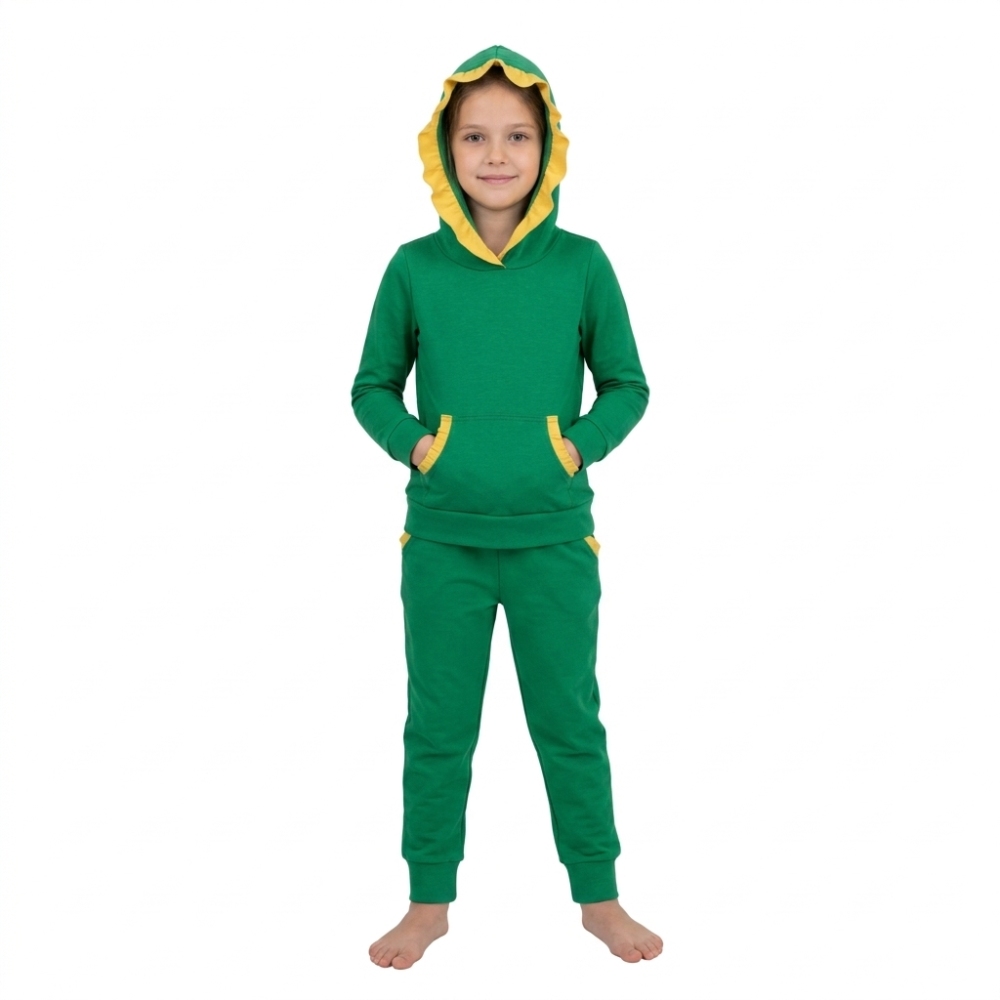 GLP3569  Green solid check yellow floral lace Print long sleeve hoodie  girl outfits