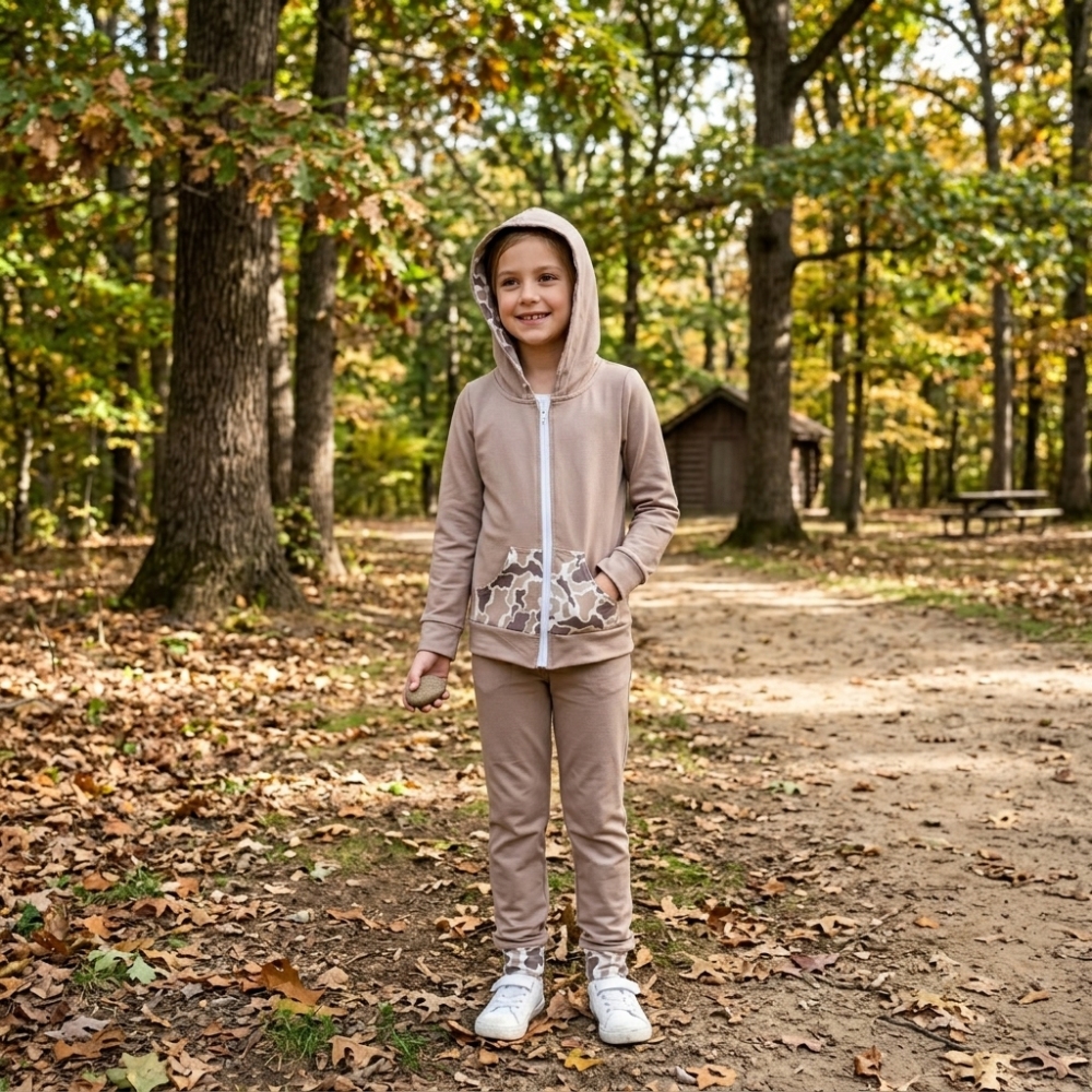 GT1144 camo brown deer print long sleeve hoodie zipper hoodie coat