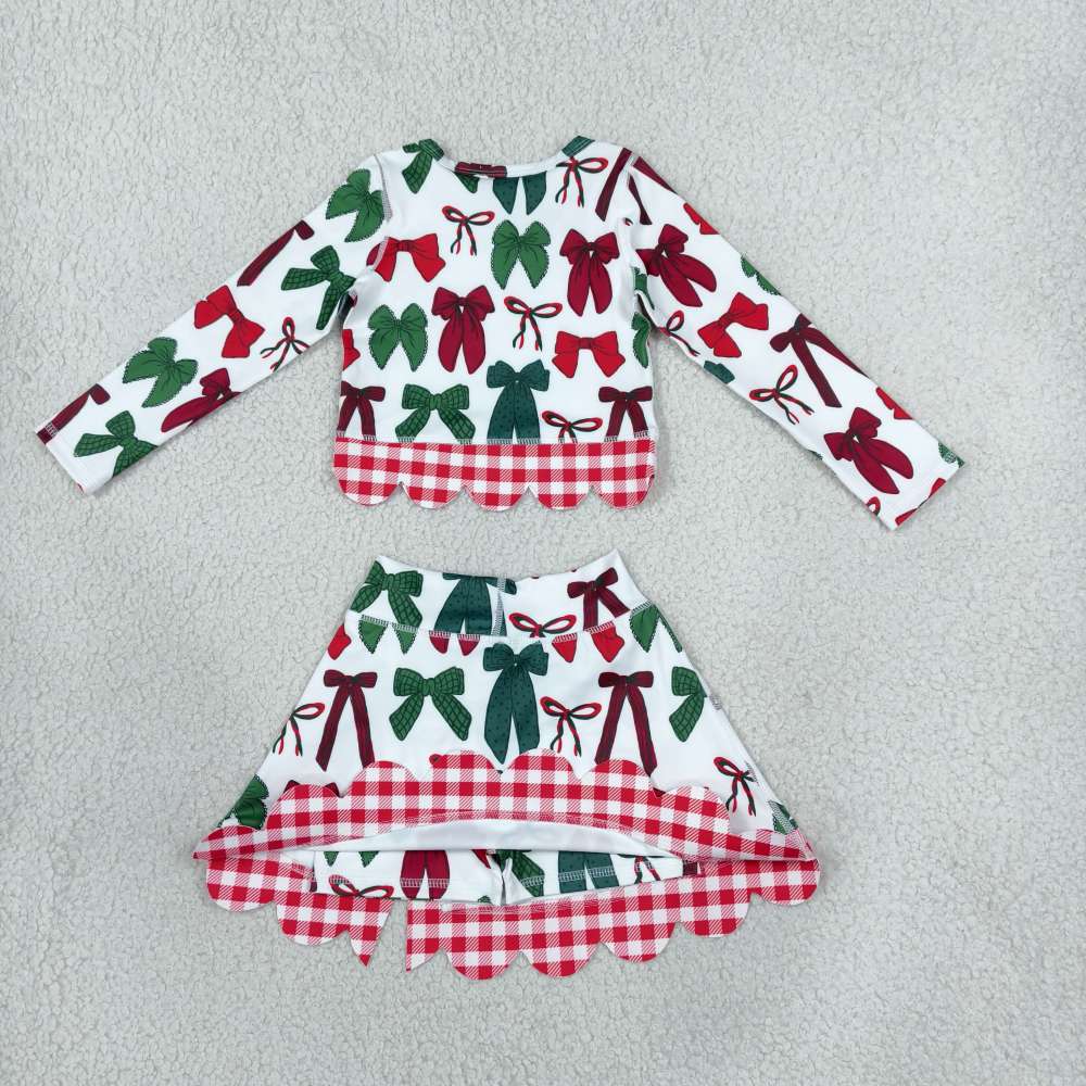 GLD1676 Christmas santa trees scallop print  active girl yoga skirt team dress