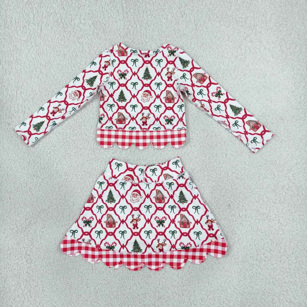 GSD4286 Burgundy plaid scallop print  active girl yoga skirt team dress