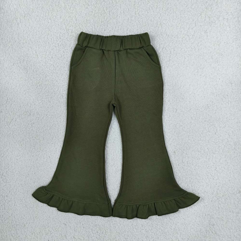 P1075 Toddler Green solid Printed Flared long pants