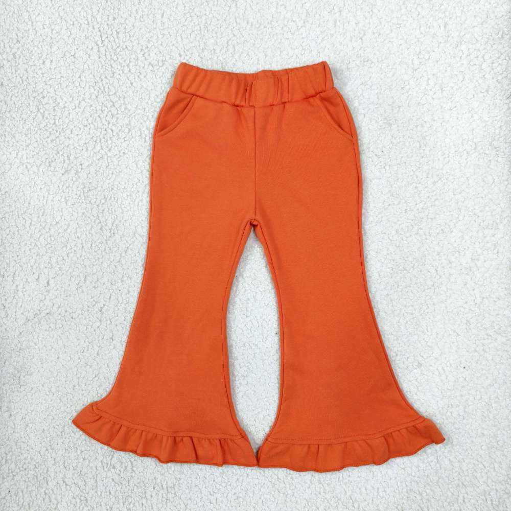 P1073 Toddler Orange  solid Printed Flared long pants