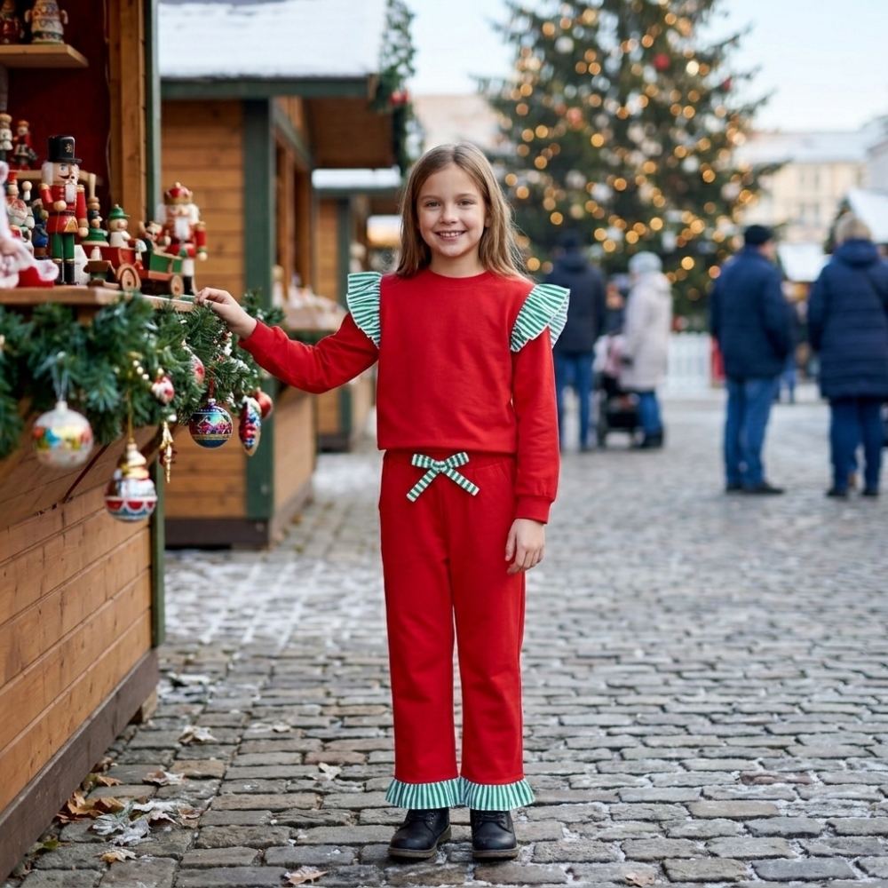 GLP3697 red solid stripe long sleeve girl Christmas outfits