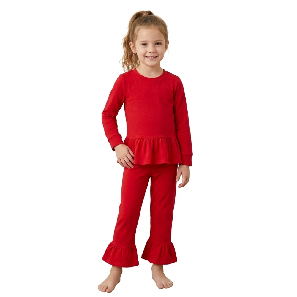 GLP3749  Baby Girls red solid fall Pant Clothes Set