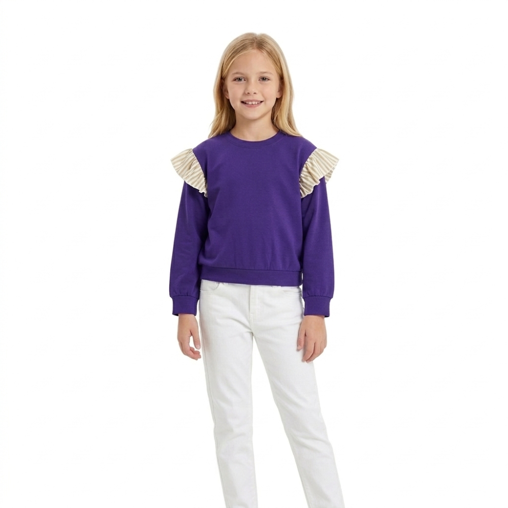 GT1846 Baby Girls Purple solid grey Stripe Long Sleeve T-shirts Top
