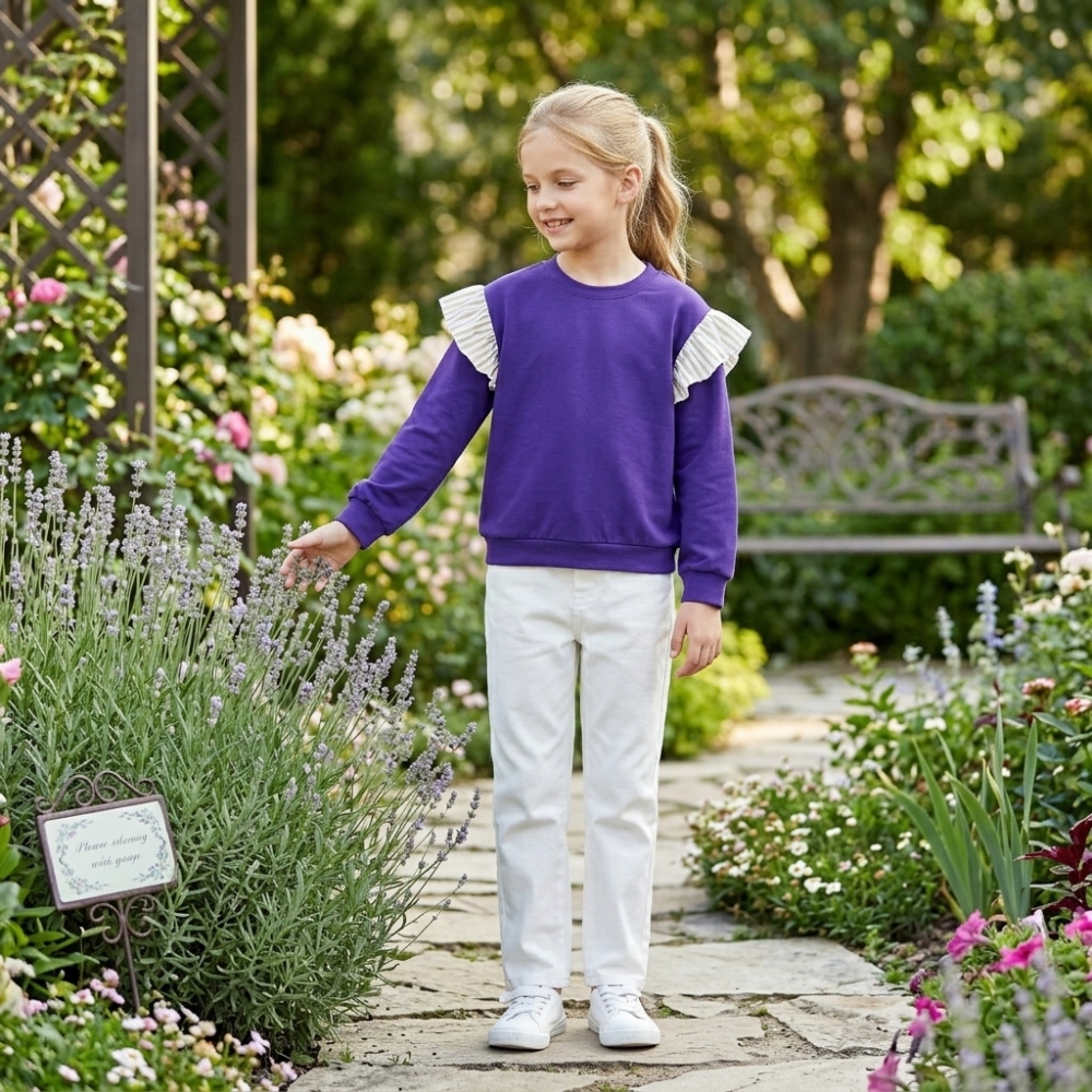 GT1846 Baby Girls Purple solid grey Stripe Long Sleeve T-shirts Top