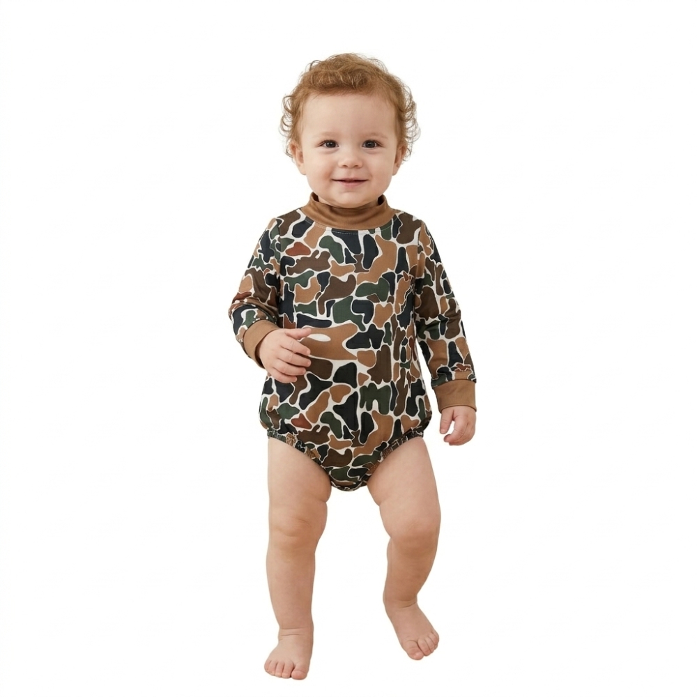 LR3261  Baby brown camo Long Sleeve mock neck Rompers