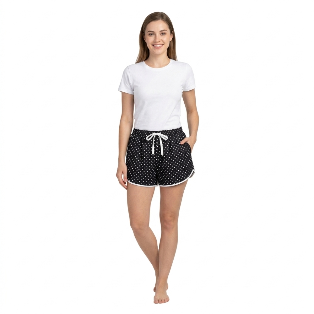 SS0975  Adult women White polka black yoga shorts