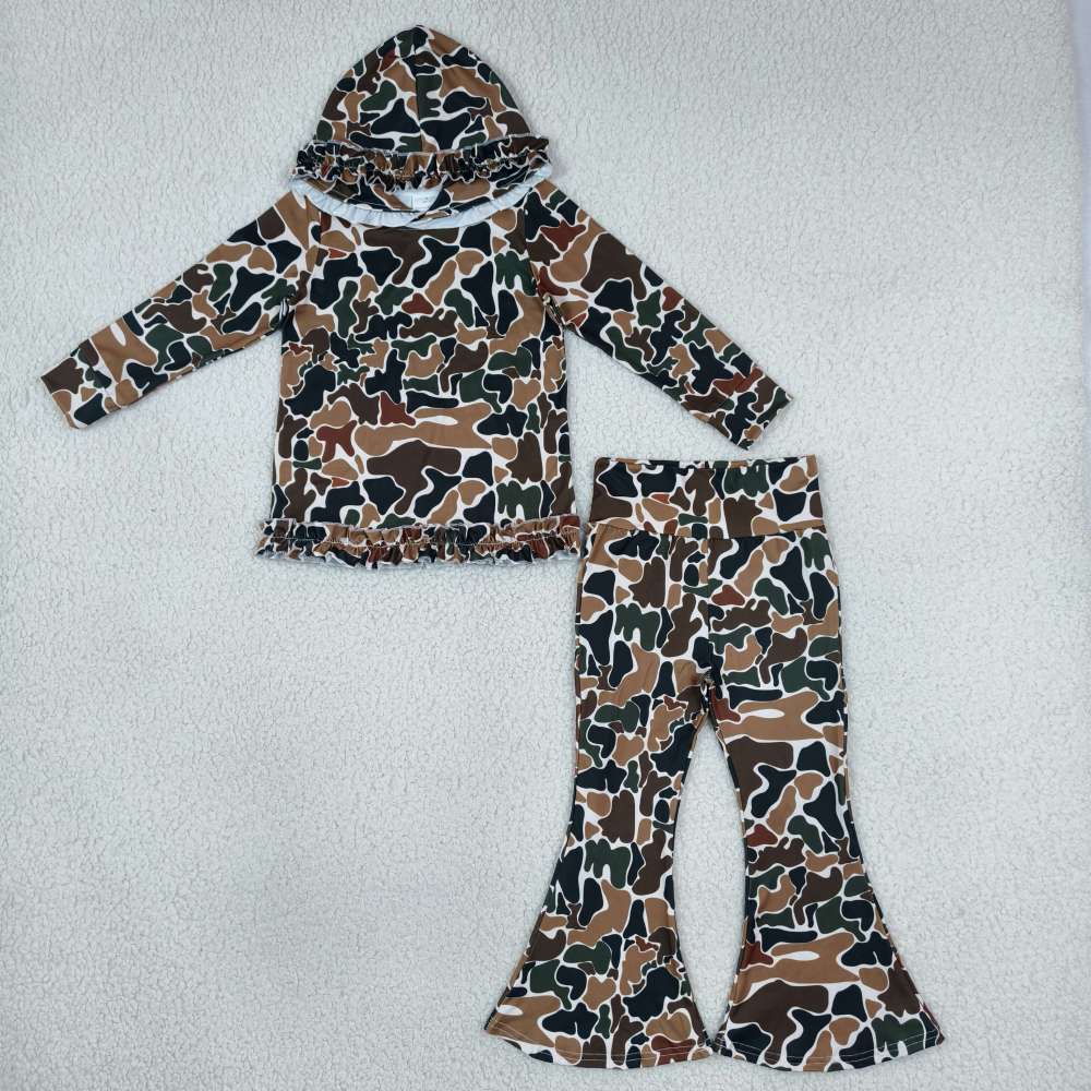 GLP3078 Baby Girls brown camo print fall Pant Clothes hoodie Set