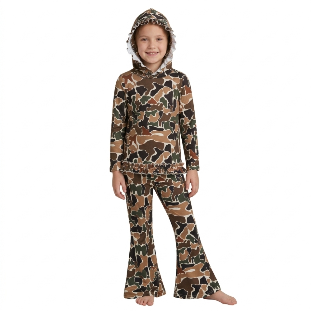 GLP3078 Baby Girls brown camo print fall Pant Clothes hoodie Set
