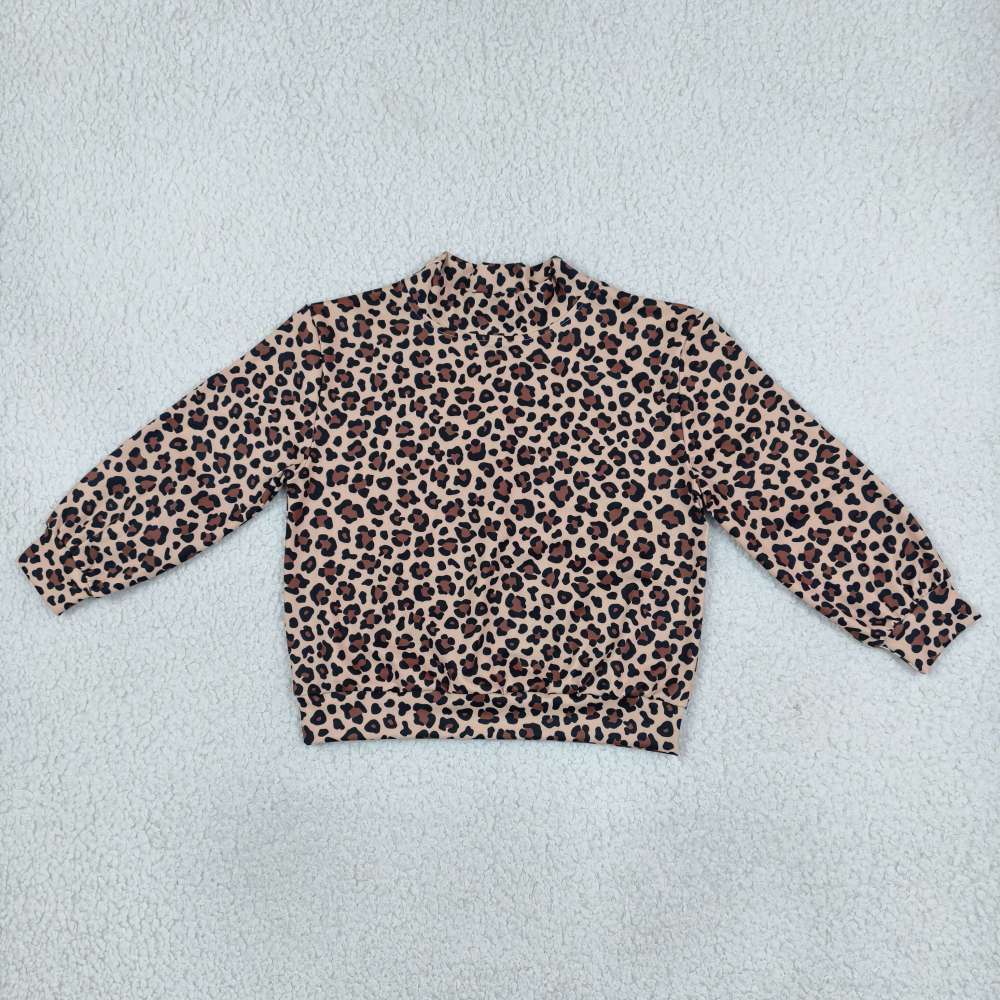 GT1904  Baby Girls leopard mock neck Long Sleeve pullover