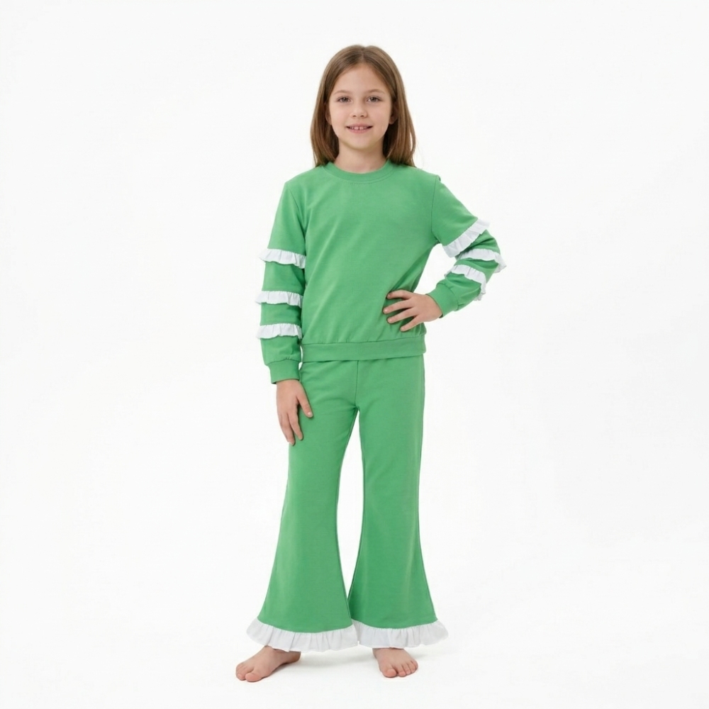 GLP3717 Baby Girls green solid fall Pant Clothes Set