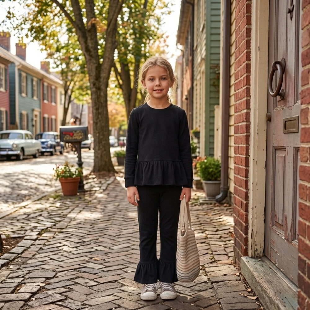 GLP3885  Baby Girls black solid fall Pant Clothes Set