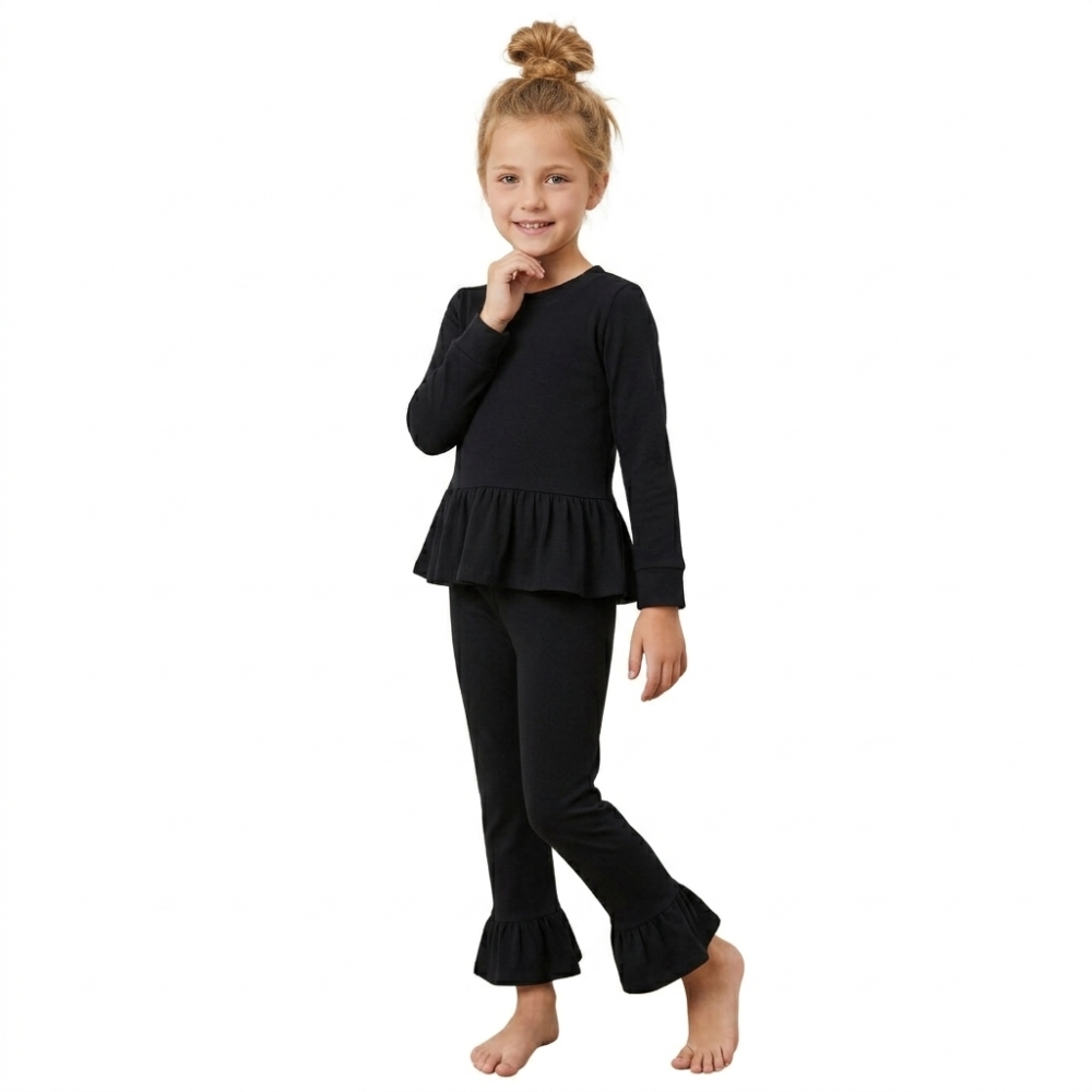 GLP3885  Baby Girls black solid fall Pant Clothes Set