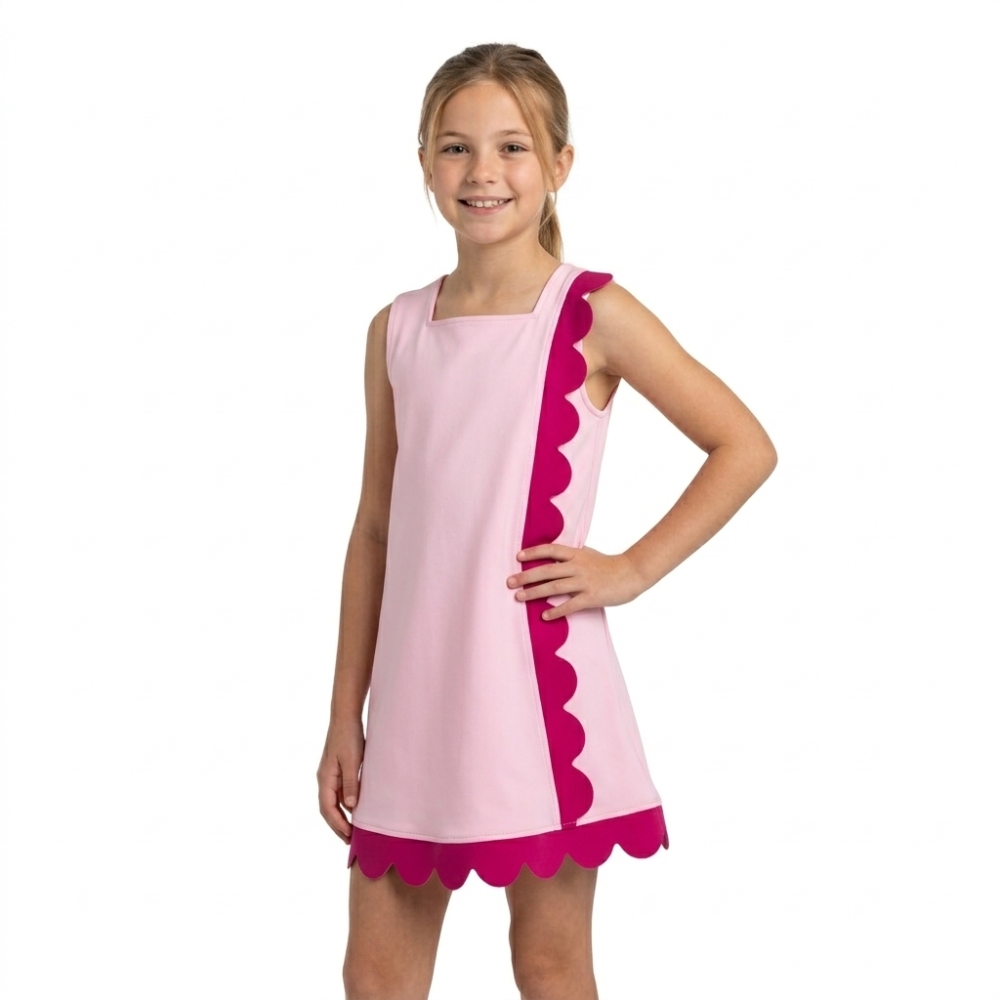 GSD4240 Pink scallop lace  girl sleeveless dress