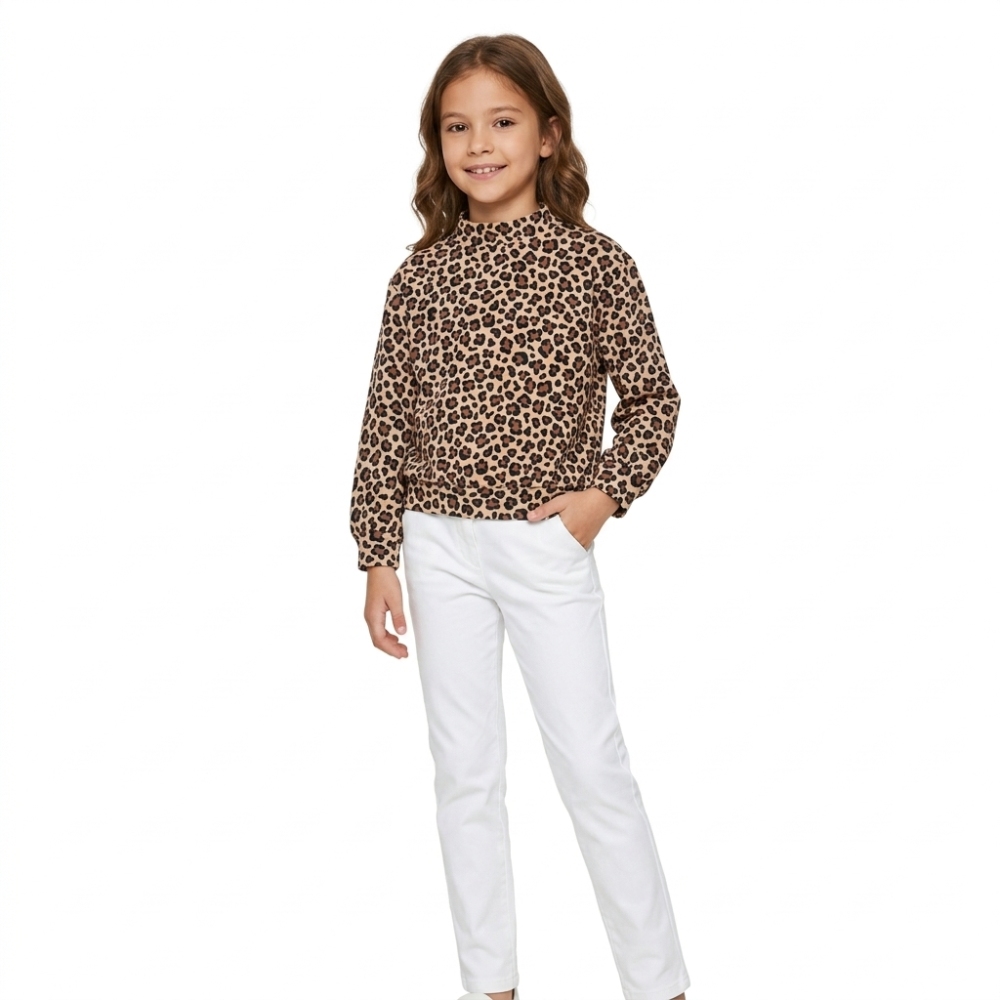 GT1904  Baby Girls leopard mock neck Long Sleeve pullover