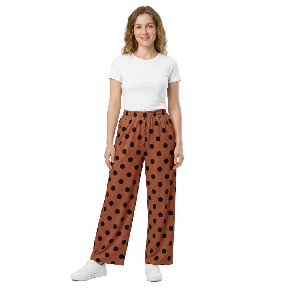 P1250  Adult women black polks Print brown ong pants
