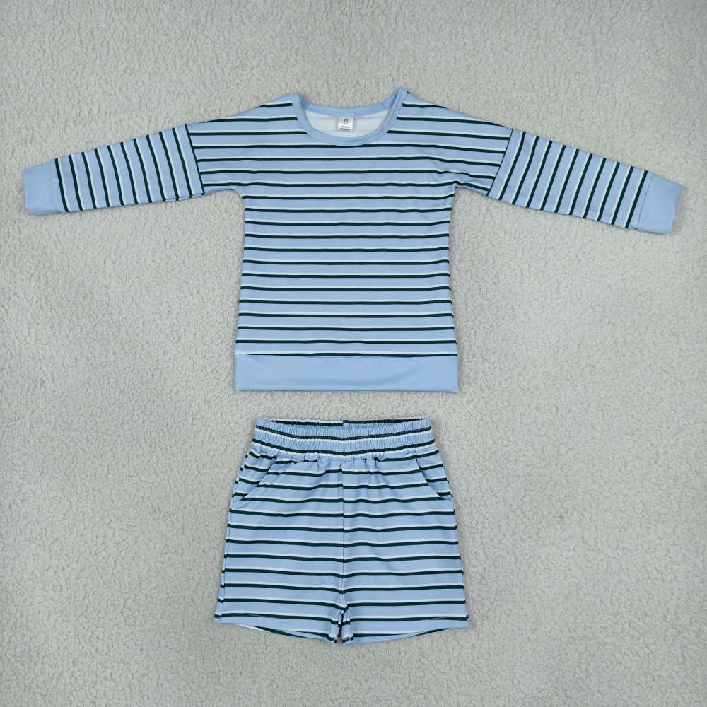 GLS0133 Baby Girls long sleeve Blue stripe Top with skirt Clothes Sets