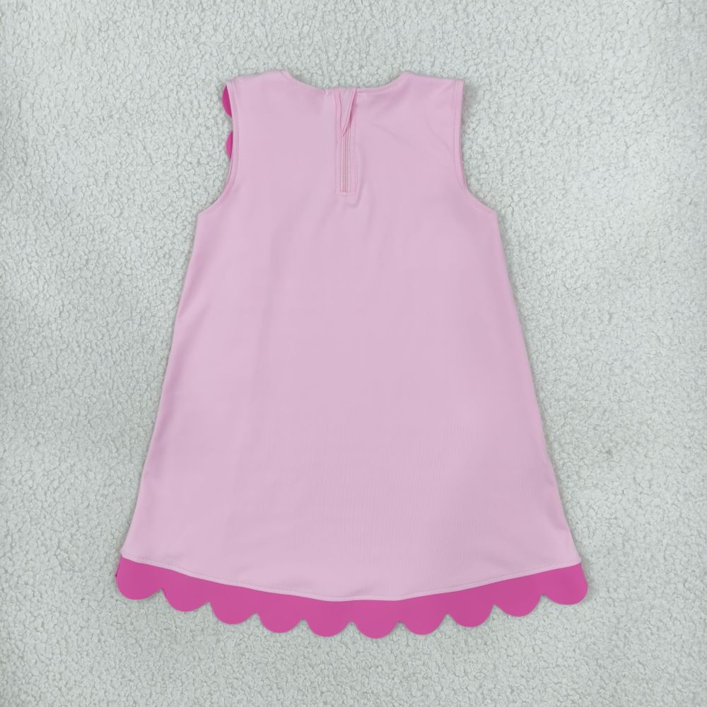 GSD4240 Pink scallop lace  girl sleeveless dress