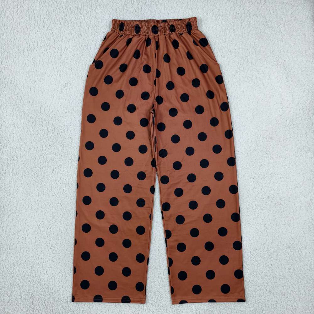 P1250  Adult women black polks Print brown ong pants