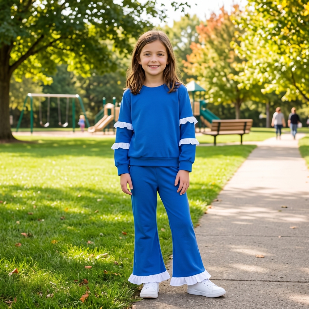 GLP3719 Baby Girls Blue solid fall Pant Clothes Set