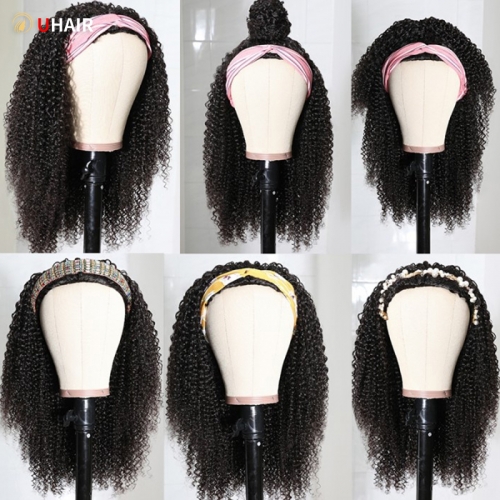 UHAIR Fashion Afro Curly Half Wigs Kinky Curly Hair 150 Density Wig for Black Women