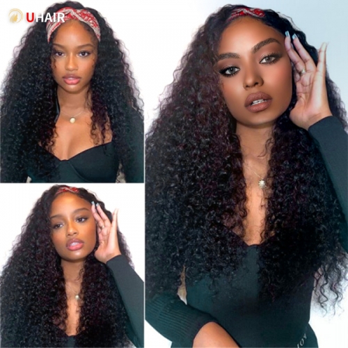 UHAIR Fashion Afro Curly Half Wigs Kinky Curly Hair 150 Density Wig for Black Women