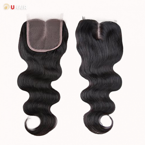 UHAIR Body Wave T Part Lace Closure Brazilian Virgin Hair 1 Bundle 4x4 Inch Lace Closure Human Hair Extensions