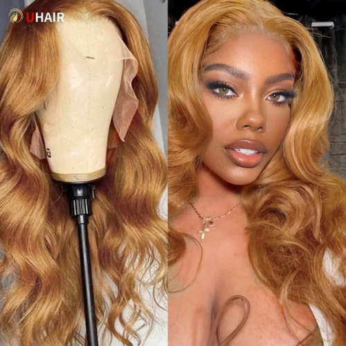 UHAIR 13x4 Lace Front Wig Dark Blonde Wig Virgin Human Hair Pre Plucked 150% Density Wig