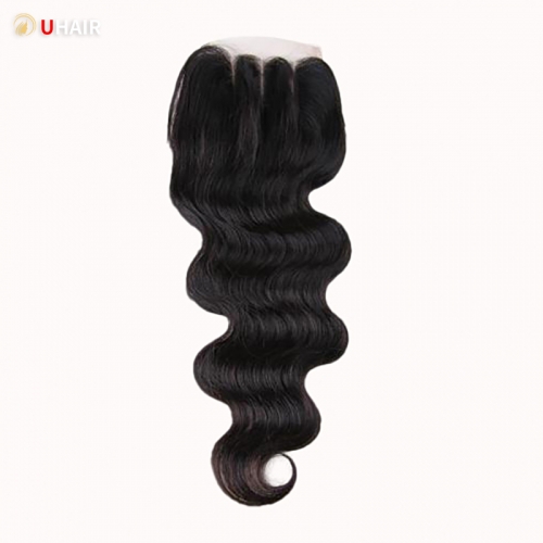 UHAIR Body Wave T Part Lace Closure Brazilian Virgin Hair 1 Bundle 4x4 Inch Lace Closure Human Hair Extensions