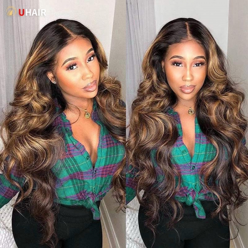 UHAIR Brown Highlight Wig Body Wave Hair Styles 13x4 Lace 180% Density Human Hair Wig