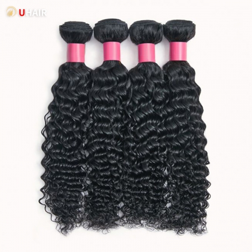 UHAIR Deep Wave Human Hair 4 Bundles 100% Unprocessed Brazilian Wet and Wavy Natural Color Hair Extensions