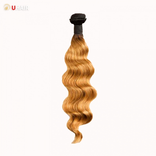 UHAIR Indian Loose Wave 1 Bundle Human Hair #27 Hair Color Dark Blonde with Dark Roots Remy Hair