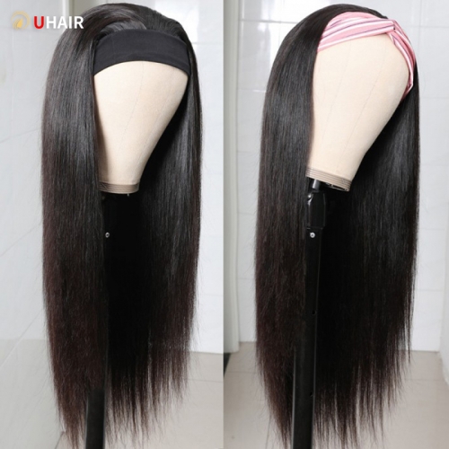 UHAIR 150% Density Long Straight Headband Wig Human Hair Wigs Brizilian Virgin Glueless None Lace Wigs for Black Women