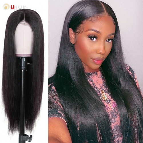 UHAIR 4x4 Lace Closure Straight Wig 250% Density Wig Natural Black Human Hair Wigs