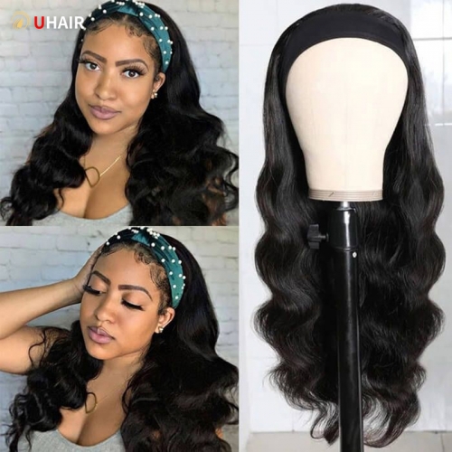 UHAIR Black Body Wave Headband Wigs Human Hair Glueless Wigs None Lace Front Wig