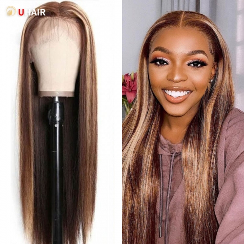 UHAIR 13x6 Lace Wig Piano Honey Blonde Wigs 180% Density Straight Human Hair Wig